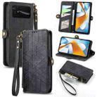 For Xiaomi Poco C40 Geometric Zipper Wallet Side Buckle Leather Phone Case(Black) - 1