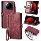 For Xiaomi 12 Ultra Geometric Zipper Wallet Side Buckle Leather Phone Case(Red) - 1