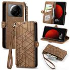 For Xiaomi 12 Ultra Geometric Zipper Wallet Side Buckle Leather Phone Case(Brown) - 1