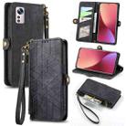 For Xiaomi 12 Geometric Zipper Wallet Side Buckle Leather Phone Case(Black) - 1