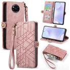 For Xiaomi Poco X3 NFC Geometric Zipper Wallet Side Buckle Leather Phone Case(Pink) - 1
