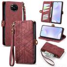 For Xiaomi Poco X3 NFC Geometric Zipper Wallet Side Buckle Leather Phone Case(Red) - 1