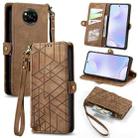 For Xiaomi Poco X3 NFC Geometric Zipper Wallet Side Buckle Leather Phone Case(Brown) - 1