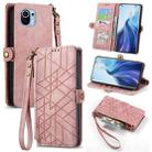 For Xiaomi 11 Geometric Zipper Wallet Side Buckle Leather Phone Case(Pink) - 1