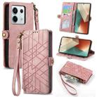 For Redmi Note 13 Pro 5G Global Geometric Zipper Wallet Side Buckle Leather Phone Case(Pink) - 1