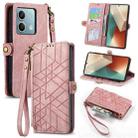 For Redmi Note 13 5G Global Geometric Zipper Wallet Side Buckle Leather Phone Case(Pink) - 1