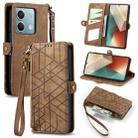 For Redmi Note 13 5G Global Geometric Zipper Wallet Side Buckle Leather Phone Case(Brown) - 1