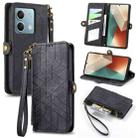 For Redmi Note 13 5G Global Geometric Zipper Wallet Side Buckle Leather Phone Case(Black) - 1