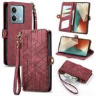 For Redmi Note 13 4G Geometric Zipper Wallet Side Buckle Leather Phone Case(Red) - 1