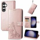 For Samsung Galaxy S23 FE 5G Four-leaf Clasp Embossed Buckle Leather Phone Case(Rose Gold) - 1