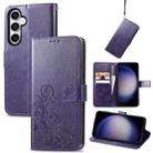 For Samsung Galaxy S23 FE 5G Four-leaf Clasp Embossed Buckle Leather Phone Case(Purple) - 1