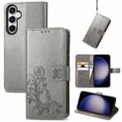 For Samsung Galaxy S23 FE 5G Four-leaf Clasp Embossed Buckle Leather Phone Case(Gray) - 1