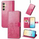 For Samsung Galaxy S24 5G Four-leaf Clasp Embossed Buckle Leather Phone Case(Magenta) - 1