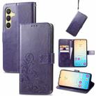 For Samsung Galaxy S24 5G Four-leaf Clasp Embossed Buckle Leather Phone Case(Purple) - 1