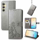 For Samsung Galaxy S24 5G Four-leaf Clasp Embossed Buckle Leather Phone Case(Gray) - 1