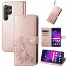 For Samsung Galaxy S24 Ultra 5G Four-leaf Clasp Embossed Buckle Leather Phone Case(Rose Gold) - 1