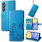 For Samsung Galaxy A15 Four-leaf Clasp Embossed Buckle Leather Phone Case(Blue) - 1