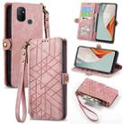 For OnePlus Nord N100 Geometric Zipper Wallet Side Buckle Leather Phone Case(Pink) - 1