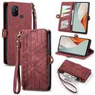 For OnePlus Nord N100 Geometric Zipper Wallet Side Buckle Leather Phone Case(Red) - 1