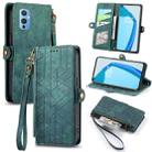 For OnePlus 9 Geometric Zipper Wallet Side Buckle Leather Phone Case(Green) - 1