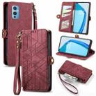 For OnePlus 9 Geometric Zipper Wallet Side Buckle Leather Phone Case(Red) - 1