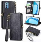 For OnePlus 9 Geometric Zipper Wallet Side Buckle Leather Phone Case(Black) - 1