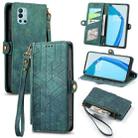 For OnePlus 9R Geometric Zipper Wallet Side Buckle Leather Phone Case(Green) - 1