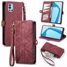 For OnePlus 9R Geometric Zipper Wallet Side Buckle Leather Phone Case(Red) - 1