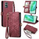For OnePlus 9 Pro Geometric Zipper Wallet Side Buckle Leather Phone Case(Red) - 1