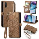 For OnePlus Nord CE 5G Geometric Zipper Wallet Side Buckle Leather Phone Case(Brown) - 1