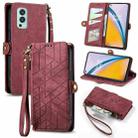 For OnePlus Nord 2 5G Geometric Zipper Wallet Side Buckle Leather Phone Case(Red) - 1