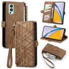 For OnePlus Nord 2 5G Geometric Zipper Wallet Side Buckle Leather Phone Case(Brown) - 1