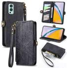 For OnePlus Nord 2 5G Geometric Zipper Wallet Side Buckle Leather Phone Case(Black) - 1