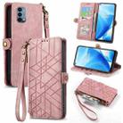 For OnePlus Nord N200 5G Geometric Zipper Wallet Side Buckle Leather Phone Case(Pink) - 1