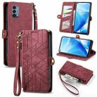 For OnePlus Nord N200 5G Geometric Zipper Wallet Side Buckle Leather Phone Case(Red) - 1