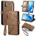 For OnePlus Nord N200 5G Geometric Zipper Wallet Side Buckle Leather Phone Case(Brown) - 1