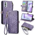 For OnePlus 9RT 5G Geometric Zipper Wallet Side Buckle Leather Phone Case(Purple) - 1