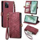 For OnePlus N20 5G Geometric Zipper Wallet Side Buckle Leather Phone Case(Red) - 1