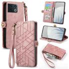 For OnePlus 10 Pro 5G Geometric Zipper Wallet Side Buckle Leather Phone Case(Pink) - 1