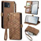 For OnePlus 10 Pro 5G Geometric Zipper Wallet Side Buckle Leather Phone Case(Brown) - 1