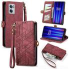 For OnePlus Nord CE 2 5G Geometric Zipper Wallet Side Buckle Leather Phone Case(Red) - 1