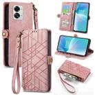 For OnePlus Nord 2T Geometric Zipper Wallet Side Buckle Leather Phone Case(Pink) - 1
