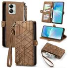 For OnePlus Nord 2T Geometric Zipper Wallet Side Buckle Leather Phone Case(Brown) - 1