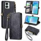 For OnePlus Nord 2T Geometric Zipper Wallet Side Buckle Leather Phone Case(Black) - 1