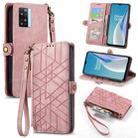 For OnePlus N20 SE Geometric Zipper Wallet Side Buckle Leather Phone Case(Pink) - 1