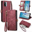 For OnePlus N20 SE Geometric Zipper Wallet Side Buckle Leather Phone Case(Red) - 1