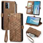 For OnePlus N20 SE Geometric Zipper Wallet Side Buckle Leather Phone Case(Brown) - 1