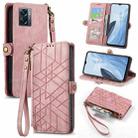 For OnePlus Nord N300 Geometric Zipper Wallet Side Buckle Leather Phone Case(Pink) - 1