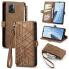 For OnePlus Nord N300 Geometric Zipper Wallet Side Buckle Leather Phone Case(Brown) - 1