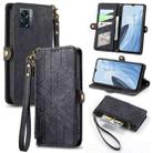 For OnePlus Nord N300 Geometric Zipper Wallet Side Buckle Leather Phone Case(Black) - 1